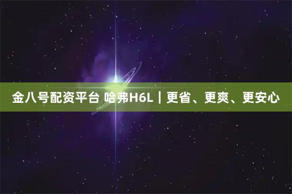 金八号配资平台 哈弗H6L｜更省、更爽、更安心